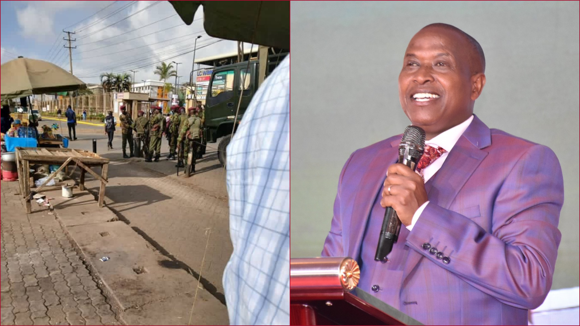 Police were deployed outside Jesus Winner Ministry Sunday morning. Bishop Edward Mwai pictured right.